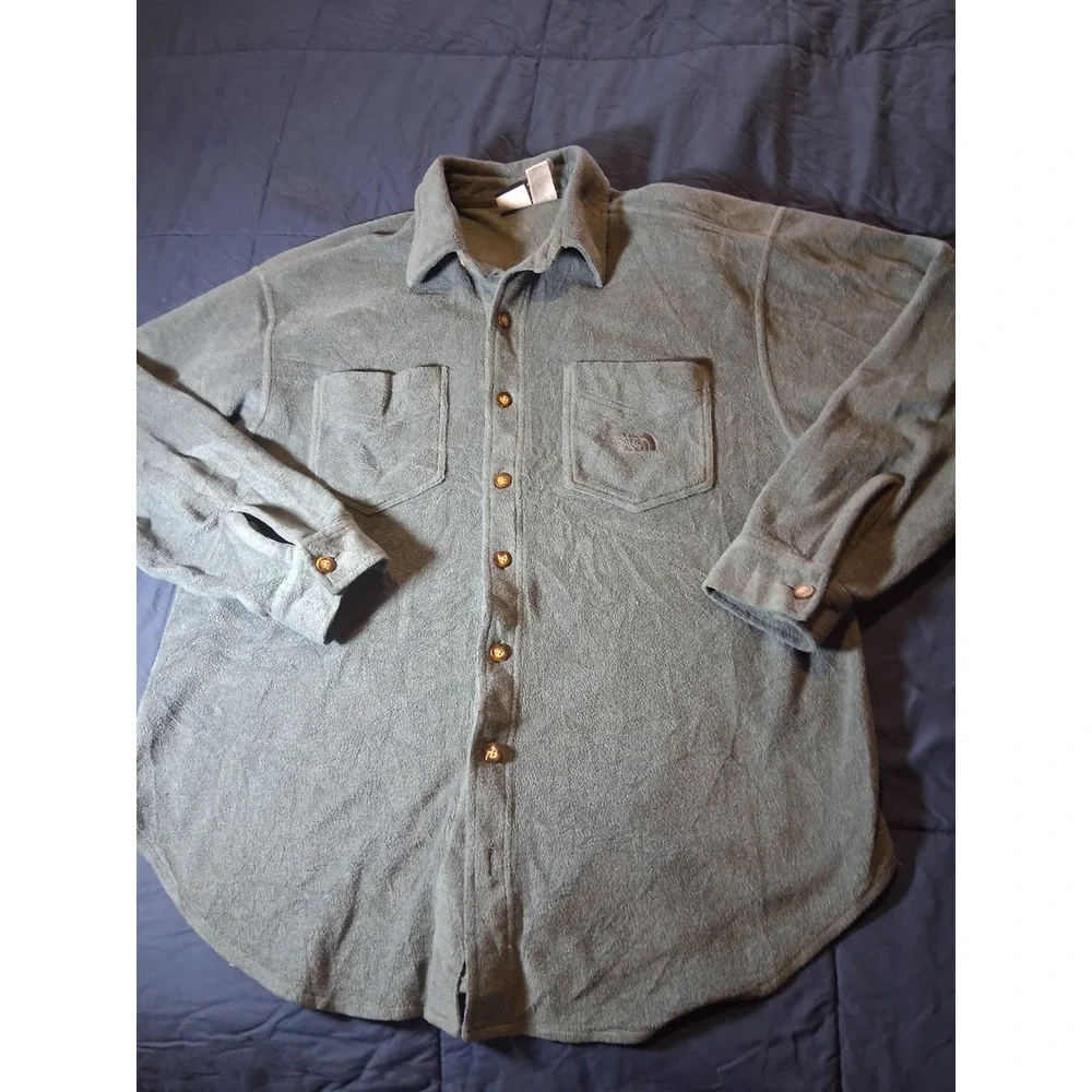The North Face Shirt Mens Size Large‎ Blue Beige Fleece Vintage Button Up